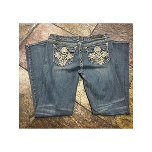 Women's LA Idol Rhinestone Studded Jeans Size 15 37/34 Streetwear Rocker Y2K